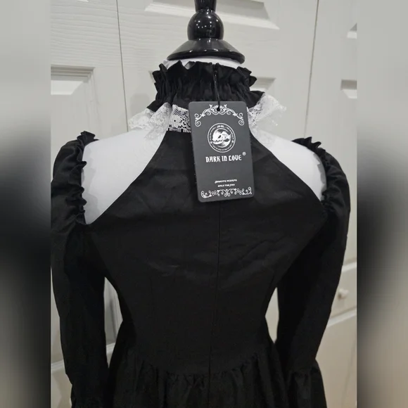 Dolls Kill Dark In Love Black & White Lace Goth Witchy Lace Up Mini Dress M - Picture 6 of 11